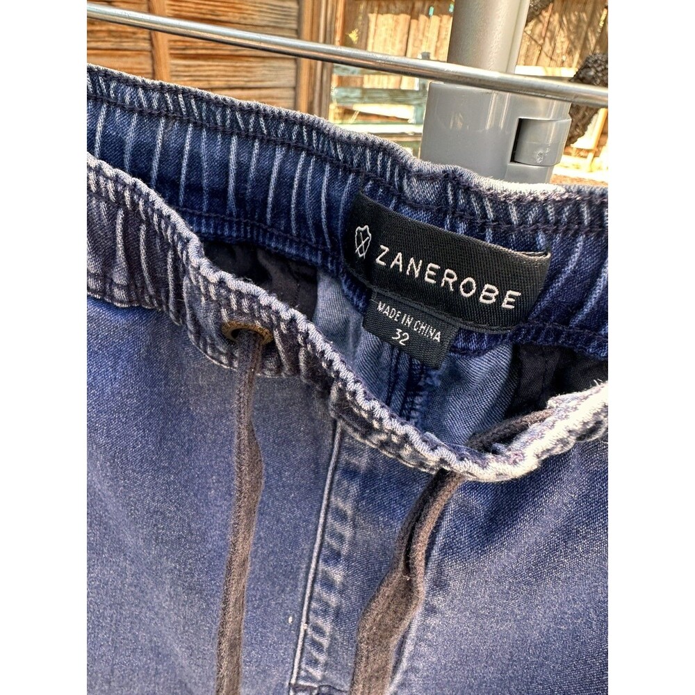 Zanerobe Mens 32 Denim Shorts 17.5 inch Drawstring Elastic Waist Cut Off Style